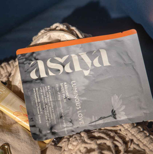 Asaya radiance sheet mask for deep hydration, reduced blemishes, collagen production, skin firmness