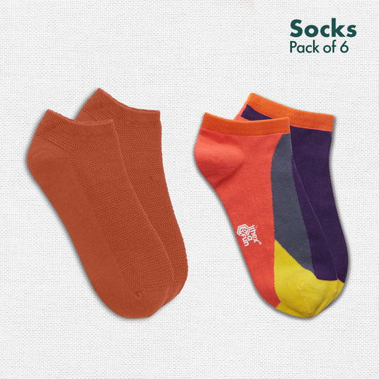 Color Punch! Unisex Socks, 100% Organic Cotton, Ankle Length, Pack of 6