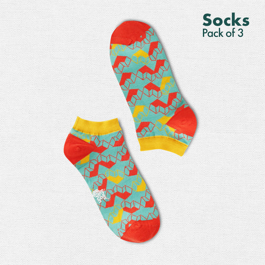 The Fun Trio! Unisex Socks, 100% Organic Cotton, Ankle Length, Pack of 3