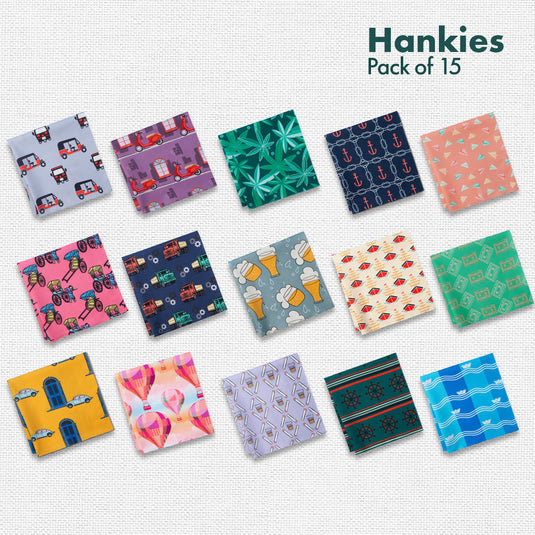 MIA! Motif In Action! Unisex Hankies, 100% Organic Cotton, Pack of 15