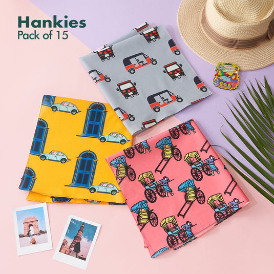 MIA! Motif In Action! Unisex Hankies, 100% Organic Cotton, Pack of 15