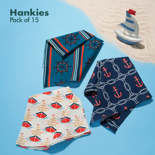 MIA! Motif In Action! Unisex Hankies, 100% Organic Cotton, Pack of 15