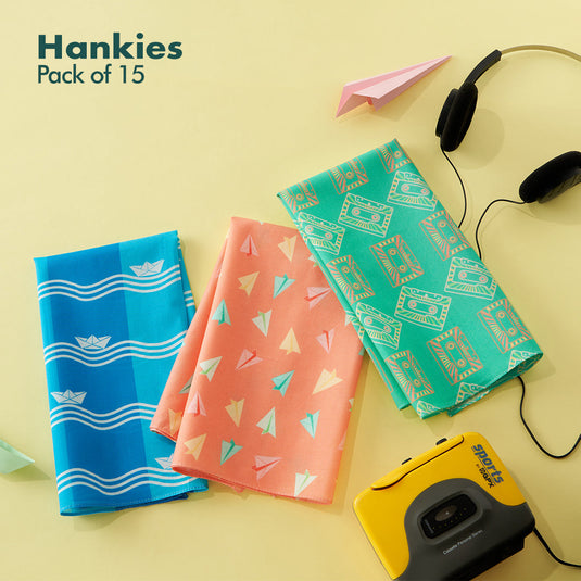 MIA! Motif In Action! Unisex Hankies, 100% Organic Cotton, Pack of 15