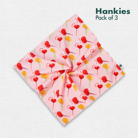 Sweet Tooth! Unisex Hankies, 100% Organic Cotton, Pack of 3