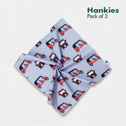 Travel Bug! Unisex Hankies, 100% Organic Cotton, Pack of 3