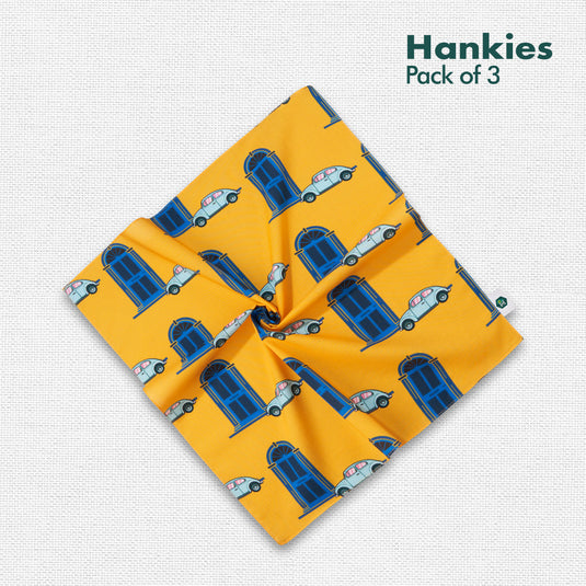 Travel Bug! Men's Hankies, 100% Organic Cotton, Pack of 3