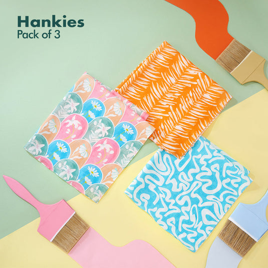 Summer Vibes! Unisex Hankies, 100% Organic Cotton, Pack of 3