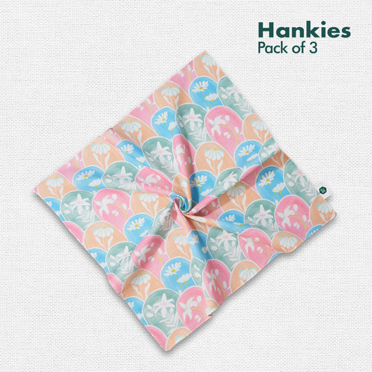 Summer Vibes! Men's Hankies, 100% Organic Cotton, Pack of 3