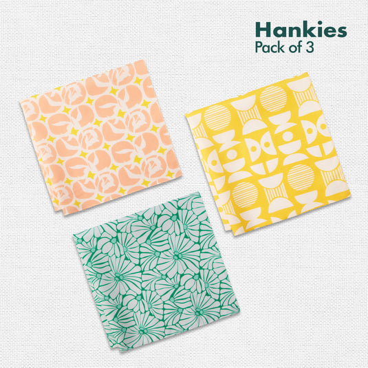 Summer Fling! Men's Hankies, 100% Organic Cotton, Pack of 3