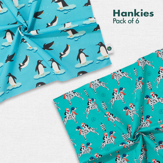 Tail-or Made! Unisex Hankies, 100% Organic Cotton, Pack of 6