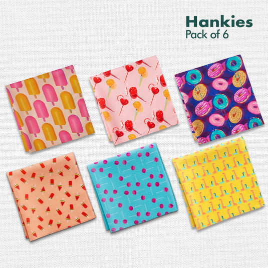 Eye Candy! Unisex Hankies, 100% Organic Cotton, Pack of 6