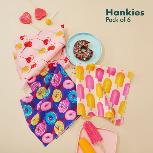 Eye Candy! Unisex Hankies, 100% Organic Cotton, Pack of 6