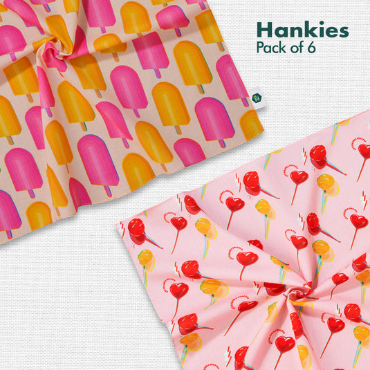 Eye Candy! Unisex Hankies, 100% Organic Cotton, Pack of 6