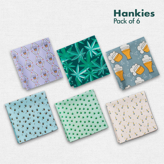 Happy Hour! Unisex Hankies, 100% Organic Cotton, Pack of 6