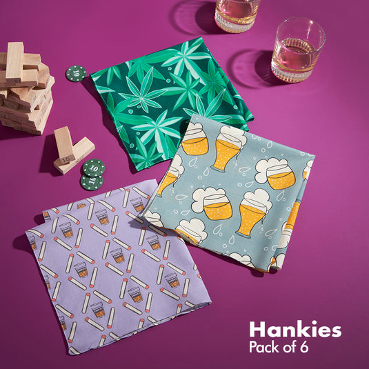 Happy Hour! Men's Hankies, 100% Organic Cotton, Pack of 6