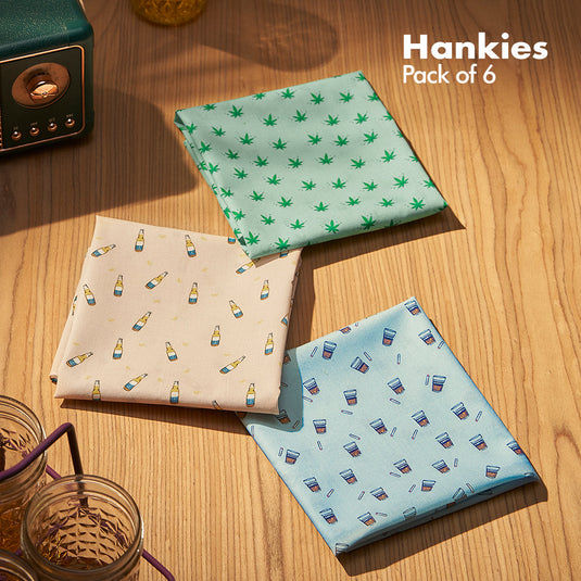 Happy Hour! Men's Hankies, 100% Organic Cotton, Pack of 6