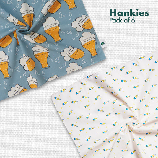 Happy Hour! Unisex Hankies, 100% Organic Cotton, Pack of 6