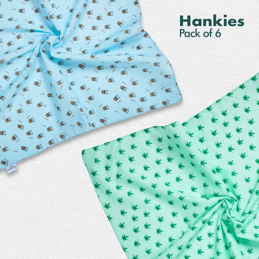 Happy Hour! Men's Hankies, 100% Organic Cotton, Pack of 6