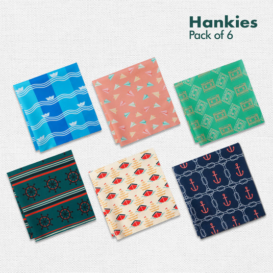 Seas The Day! Men's Hankies, 100% Organic Cotton, Pack of 6