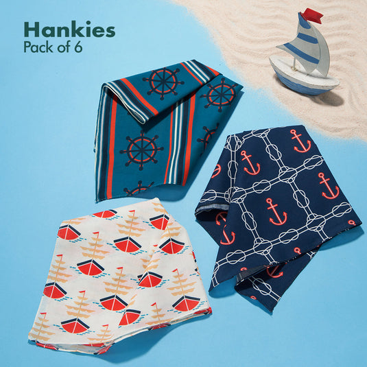 Seas The Day! Men's Hankies, 100% Organic Cotton, Pack of 6