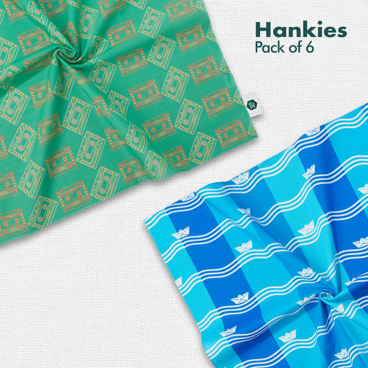 Seas The Day! Men's Hankies, 100% Organic Cotton, Pack of 6