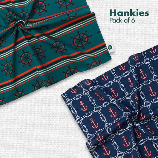 Seas The Day! Men's Hankies, 100% Organic Cotton, Pack of 6