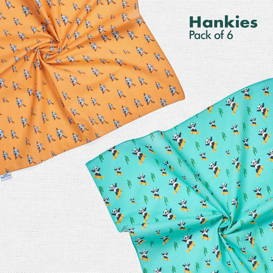 One Wild Policy! Unisex Hankies, 100% Organic Cotton, Pack of 6