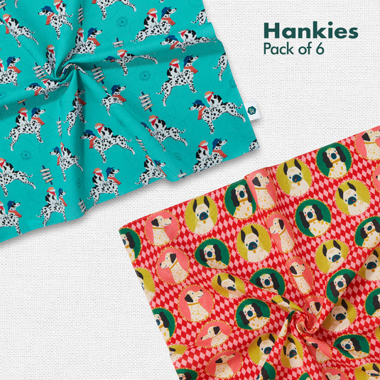 Wagging Tails! Unisex Hankies, 100% Organic Cotton, Pack of 6