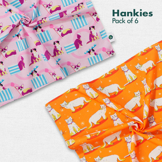 Wagging Tails! Unisex Hankies, 100% Organic Cotton, Pack of 6