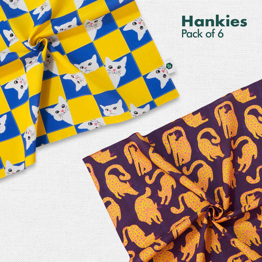 Wagging Tails! Unisex Hankies, 100% Organic Cotton, Pack of 6