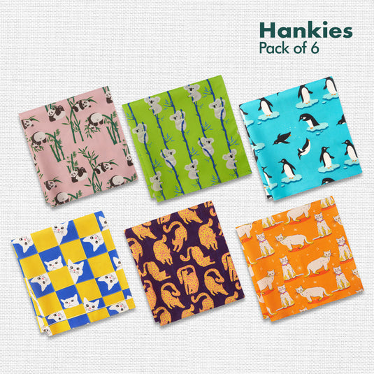 Zoo-logical! Unisex Hankies, 100% Organic Cotton, Pack of 6