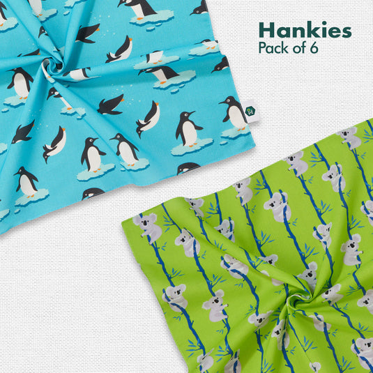 Zoo-logical! Unisex Hankies, 100% Organic Cotton, Pack of 6