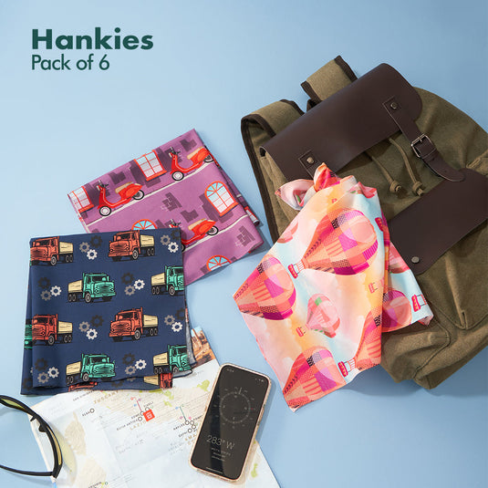 Backpacking! Unisex Hankies, 100% Organic Cotton, Pack of 6