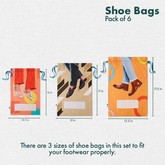 Shoe Bizz! Men's & Women's Shoe Bags, 100% Organic Cotton, Pack of 6