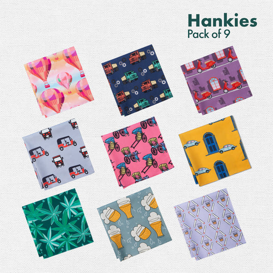 Bucket List! Unisex Hankies, 100% Organic Cotton, Pack of 9