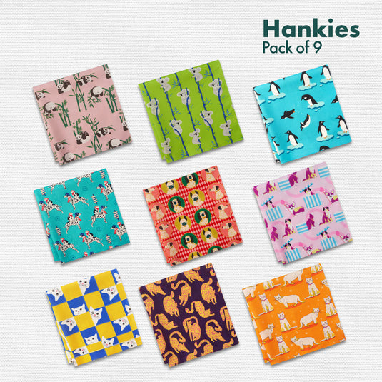 Zoomanji! Unisex Hankies, 100% Organic Cotton, Pack of 9