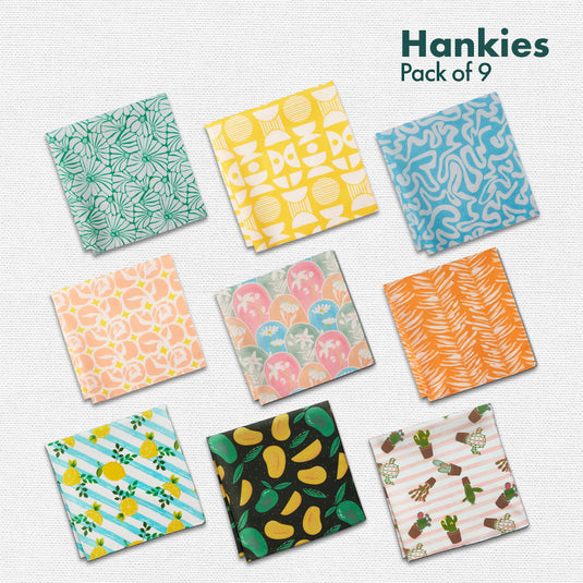 Sun-kissed! Unisex Hankies, 100% Organic Cotton, Pack of 9