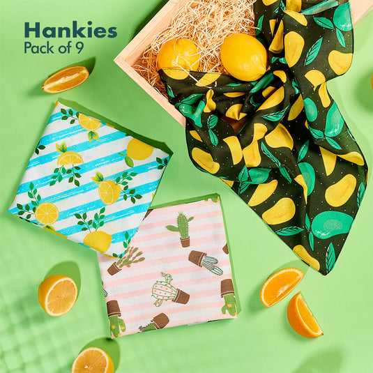 Sun-kissed! Unisex Hankies, 100% Organic Cotton, Pack of 9