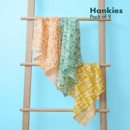 Sun-kissed! Unisex Hankies, 100% Organic Cotton, Pack of 9