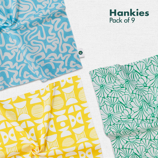 Sun-kissed! Men's Hankies, 100% Organic Cotton, Pack of 9