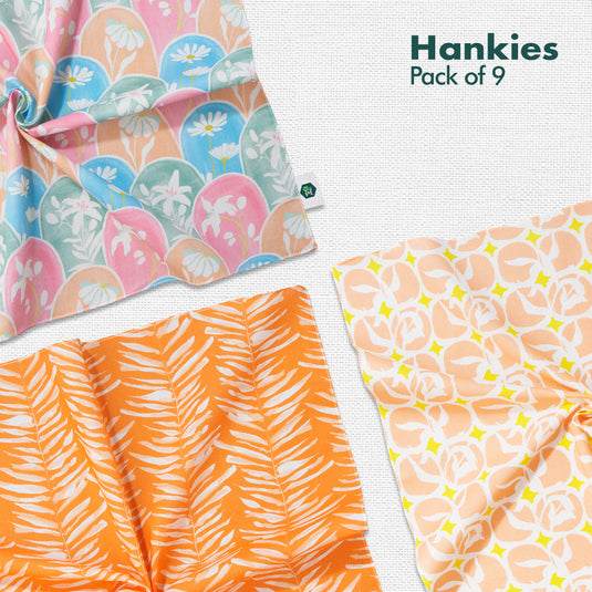 Sun-kissed! Unisex Hankies, 100% Organic Cotton, Pack of 9