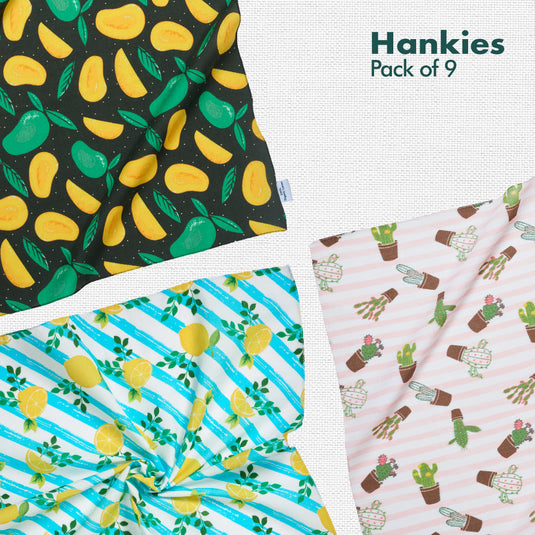 Sun-kissed! Unisex Hankies, 100% Organic Cotton, Pack of 9