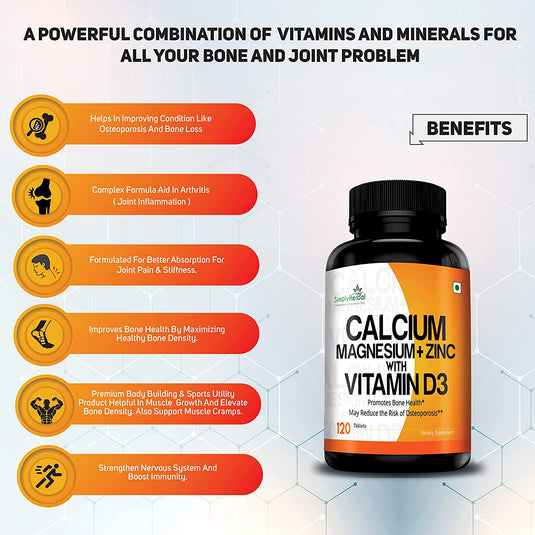 Simply Herbal Calcium Magnesium Zinc Vitamin D3 With Vitamin B12 -120 Tablets