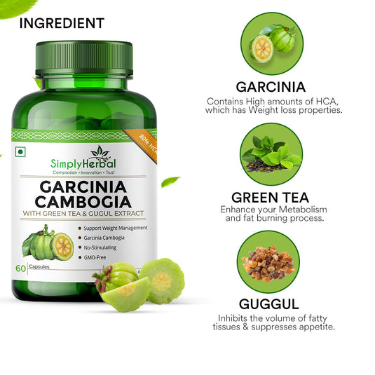 Simply Herbal Garcinia Cambogia With Green Coffee, Green Tea & Guggul Extract 800mg -60 Capsules