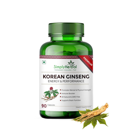 Simply Herbal Korean Red Ginseng For Brain Function, Energy & Performance 500mg -90 Capsules