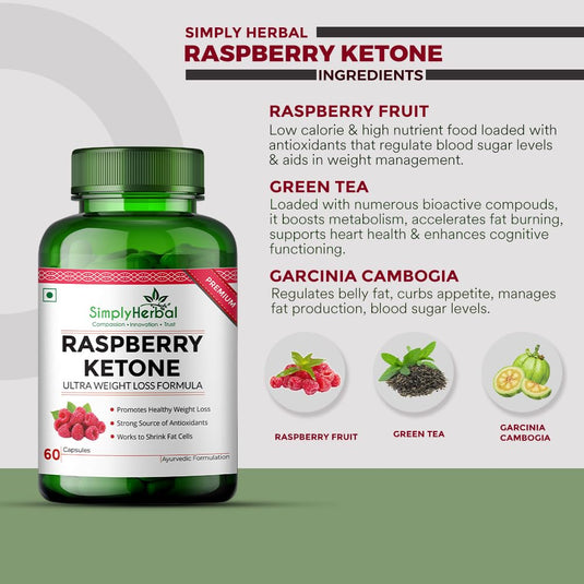 Simply Herbal Raspberry Ketone with Green Tea & Garcinia Cambogia 800Mg - 60 Capsules