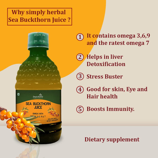 Simply Herbal Sea Buckthorn Juice - 400ml Enriched with Rich Omega 3,6,9,7 for Liver Detoxification & Immunity Booster