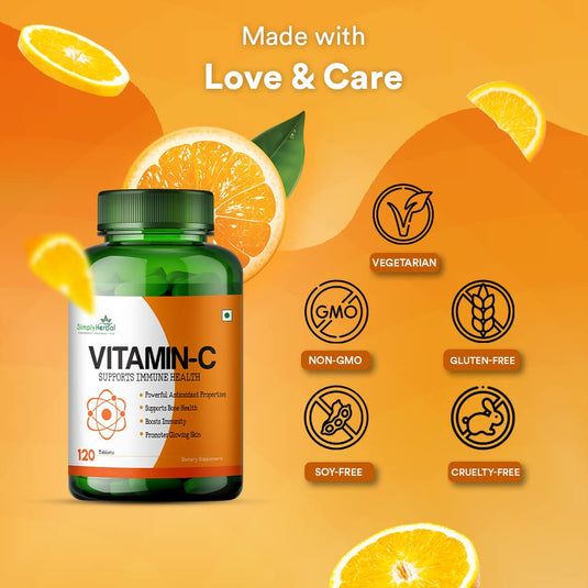 Simply Herbal Vitamin-C for Glowing Skin, Bone & Immune Health 1000mg - 120 Tablets