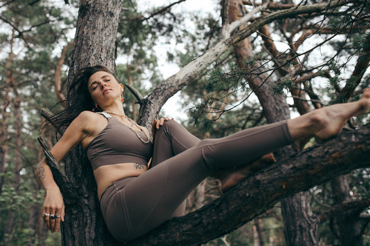 Sustainable activewear made out of recycled materials by Kosha Yoga Co. Squat proof, stretchable leggings for yoga, gym, workouts, running.