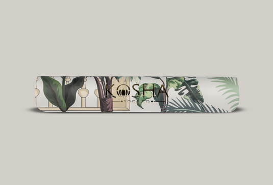 Green yoga mat With Floral Tropical Print Which Is Sweat Absorbent Non Slip Yoga Mat By Kosha Yoga Co